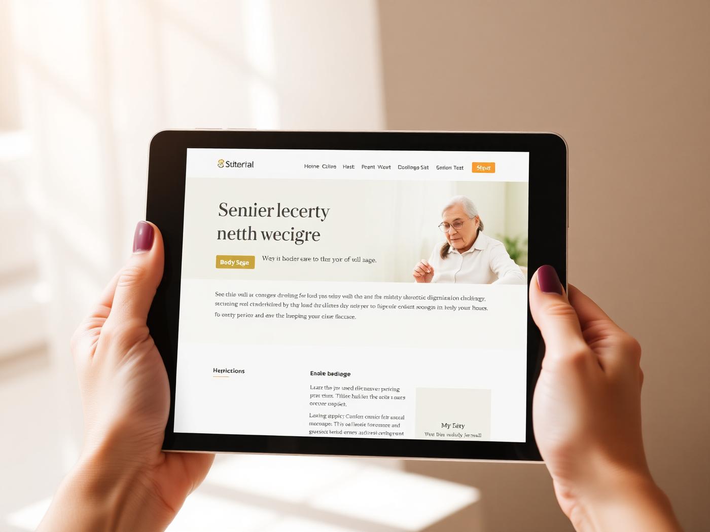 Senior care website shown on a tablet