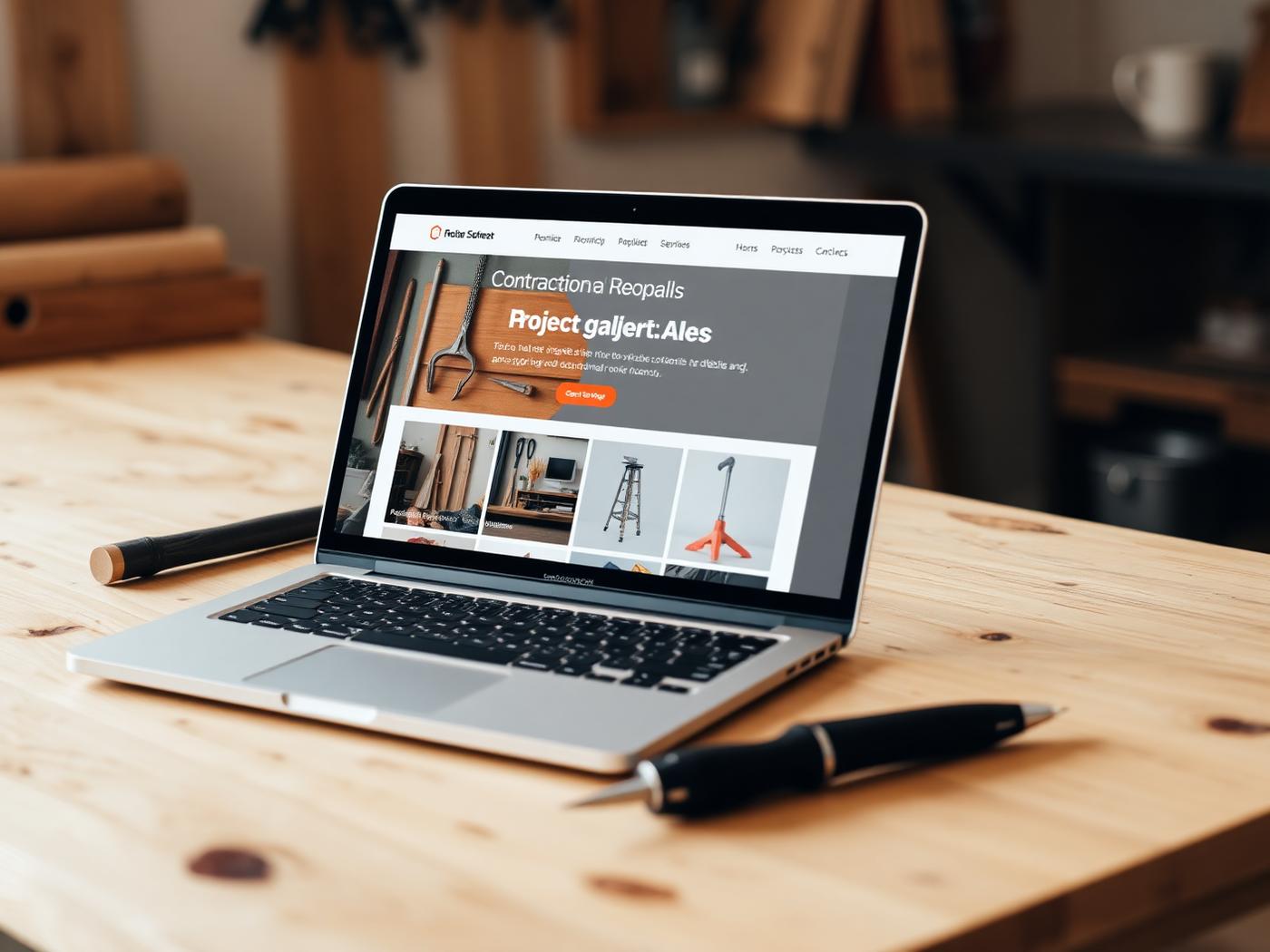 Contractor website project gallery on a laptop