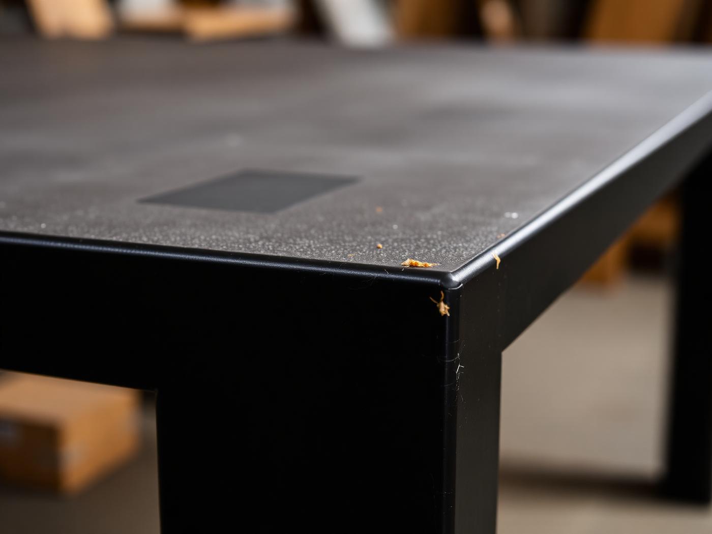 Close-up of a dressed weld on a blackened steel frame